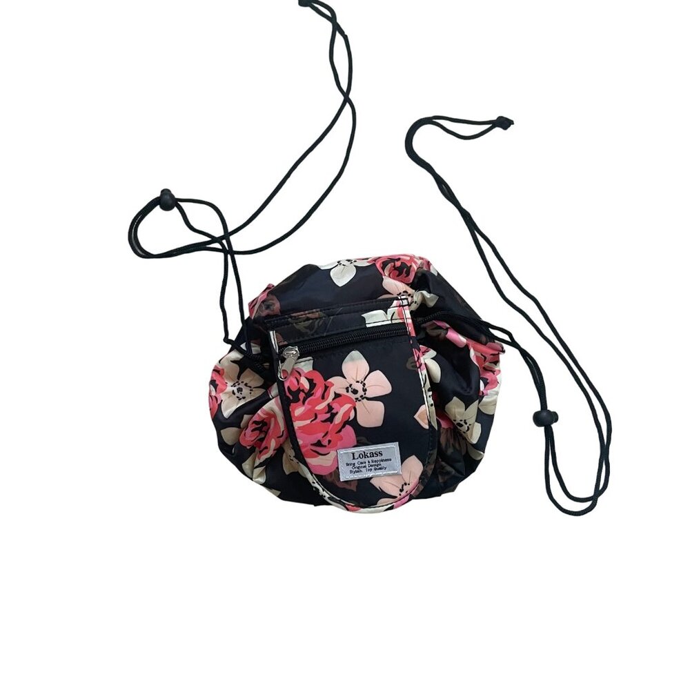 Lokass Floral Drawstring Makeup Bag With Zip Pocket